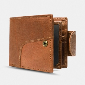 Menn Ekte Skinn Bifold Anti-tyveri Multi-card Slot Retro Fritids Kortholder Mynt Lommebok