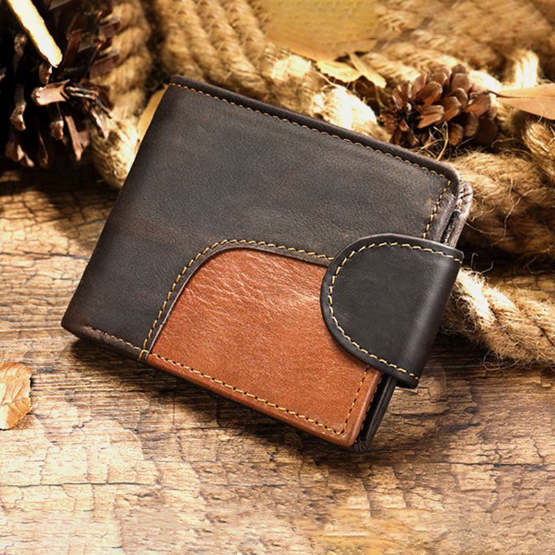 Menn Ekte Skinn Bifold Anti-tyveri Multi-card Slot Retro Fritids Kortholder Mynt Lommebok