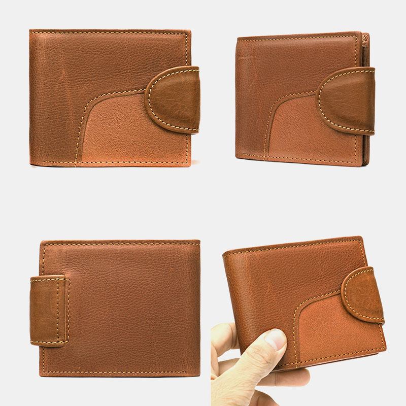 Menn Ekte Skinn Bifold Anti-tyveri Multi-card Slot Retro Fritids Kortholder Mynt Lommebok