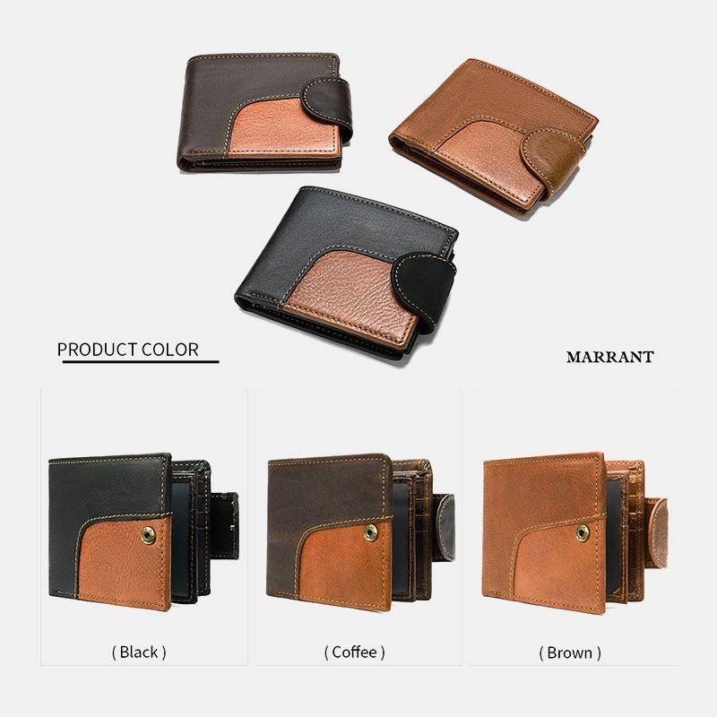 Menn Ekte Skinn Bifold Anti-tyveri Multi-card Slot Retro Fritids Kortholder Mynt Lommebok