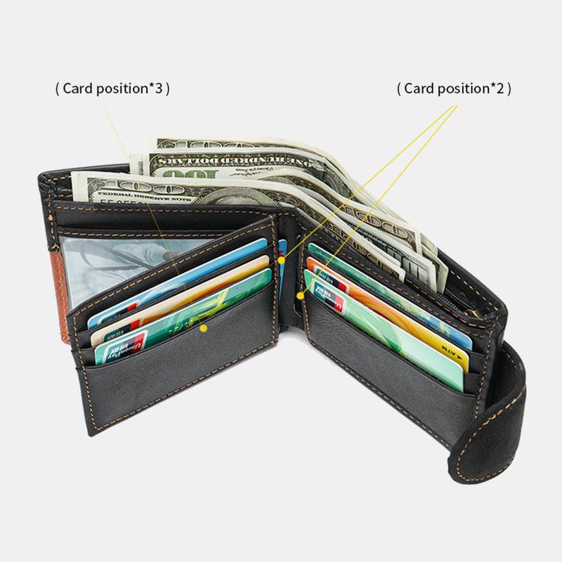 Menn Ekte Skinn Bifold Anti-tyveri Multi-card Slot Retro Fritids Kortholder Mynt Lommebok