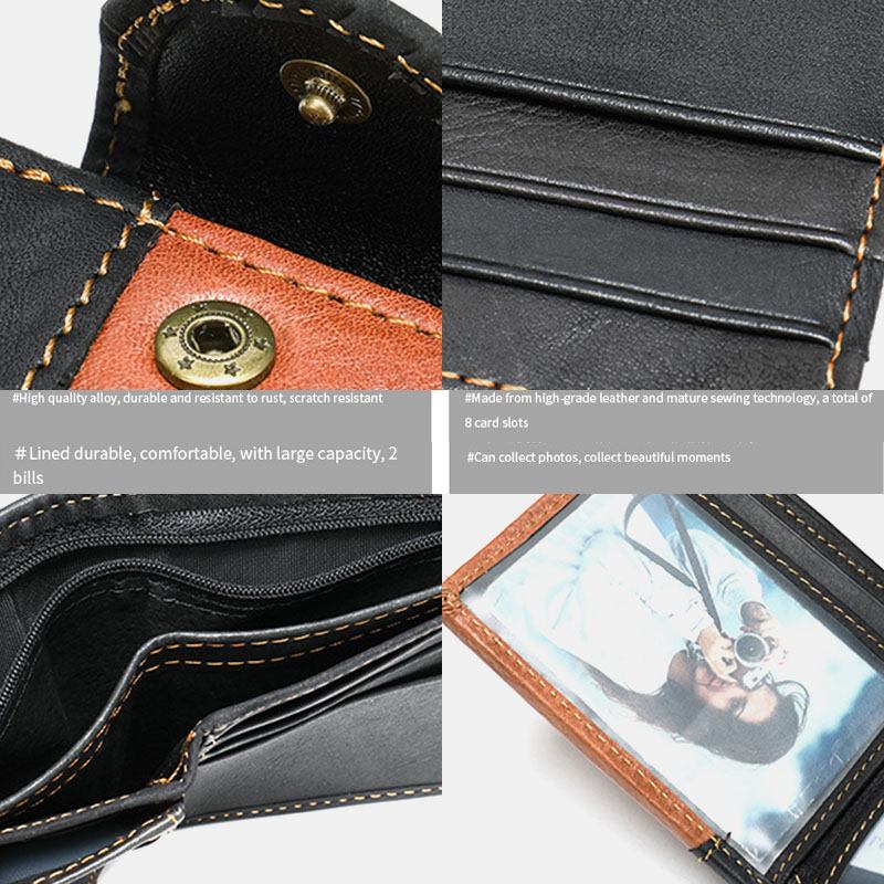 Menn Ekte Skinn Bifold Anti-tyveri Multi-card Slot Retro Fritids Kortholder Mynt Lommebok