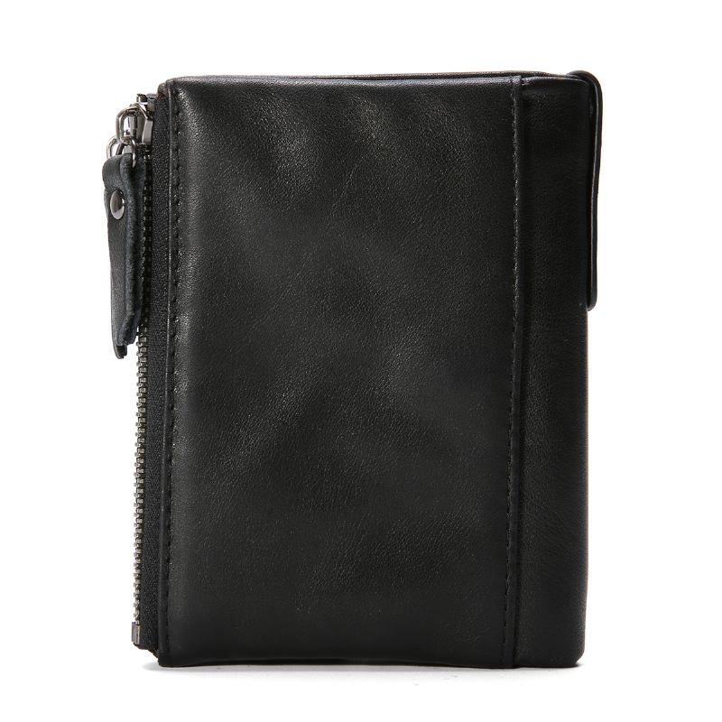 Menn Ekte Skinn Bifold Hasp Multi-card Slot Kortholder Retro Dobbel Glidelås Lomme Mynt Veske Kort Pengeklips Lommebok