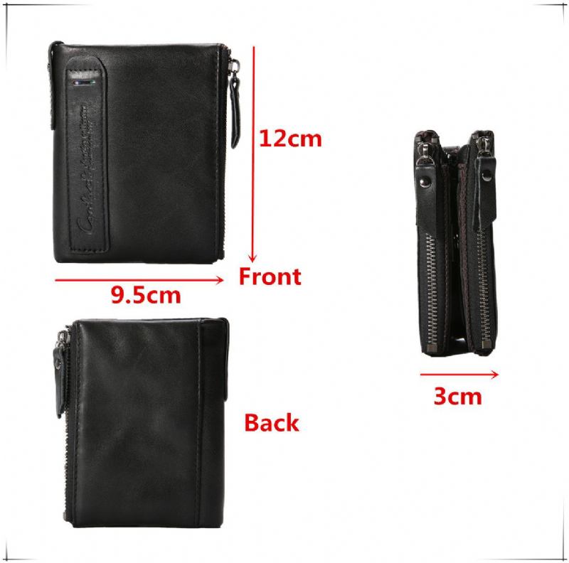 Menn Ekte Skinn Bifold Hasp Multi-card Slot Kortholder Retro Dobbel Glidelås Lomme Mynt Veske Kort Pengeklips Lommebok