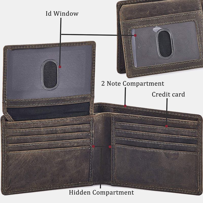 Menn Ekte Skinn Bifold Kort Multi-card Slots Kortetui Lommebok Pengeklips