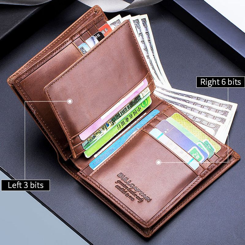 Menn Ekte Skinn Bifold Multi-card Slot Kortholder Myntpung Penger Clip Lommebok