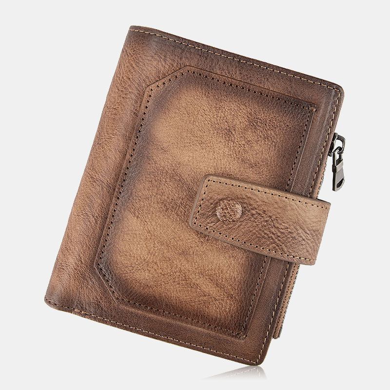 Menn Ekte Skinn Håndgnidd Farge Kort Bifold Stor Kapasitet Pengeklemme Retro Multi-card Slot Card Case Førerkort Lommebok