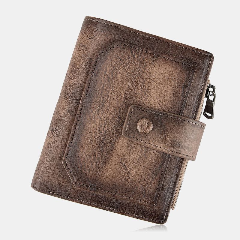 Menn Ekte Skinn Håndgnidd Farge Kort Bifold Stor Kapasitet Pengeklemme Retro Multi-card Slot Card Case Førerkort Lommebok