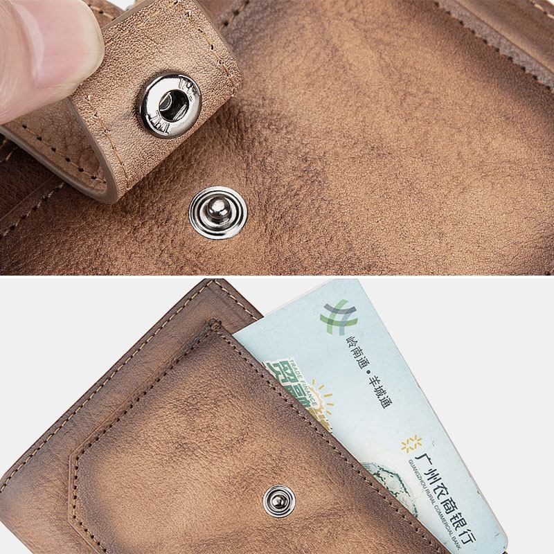 Menn Ekte Skinn Håndgnidd Farge Kort Bifold Stor Kapasitet Pengeklemme Retro Multi-card Slot Card Case Førerkort Lommebok