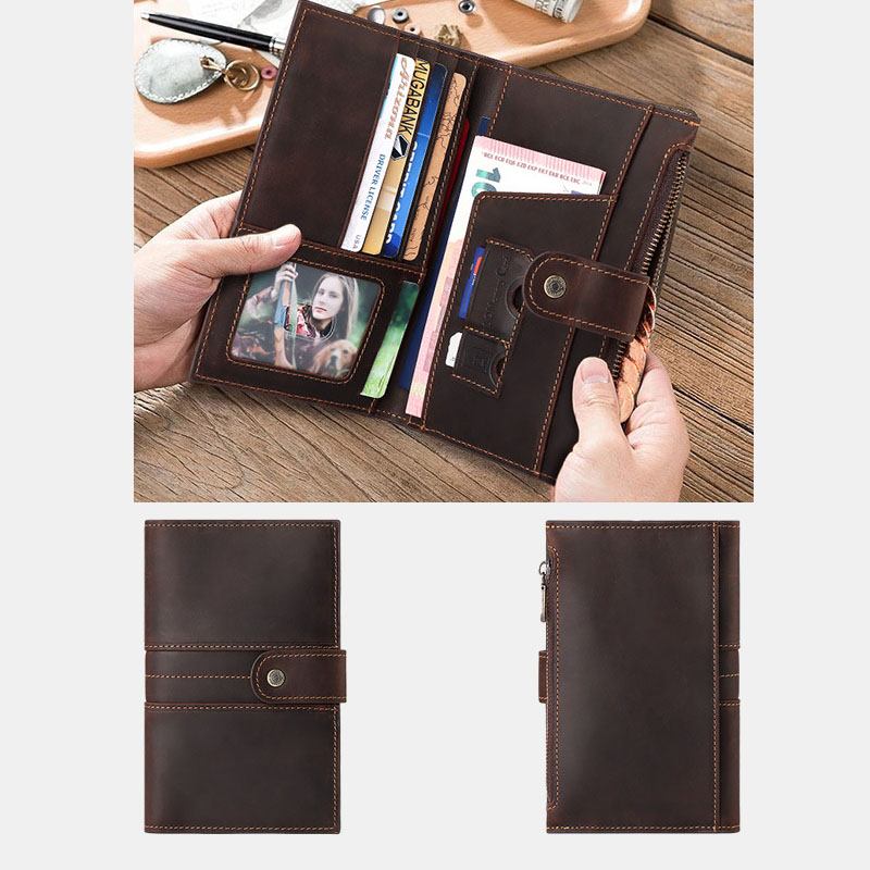 Menn Ekte Skinn Multi-card Slots Pengeklemme Sim-kort Multi-function Passport Bok Lommebok Veske