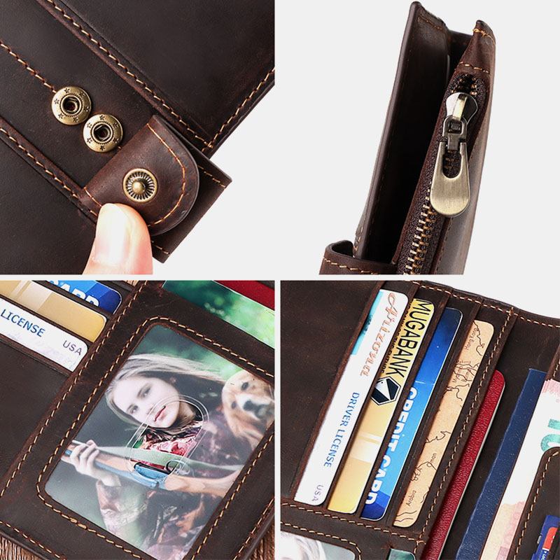 Menn Ekte Skinn Multi-card Slots Pengeklemme Sim-kort Multi-function Passport Bok Lommebok Veske