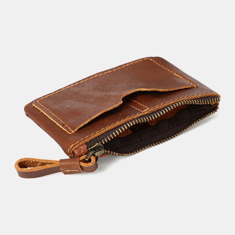 Menn Ekte Skinn Retro Mini Mynt Lommebok Kort Glidelås Lommebok Clutch Lommebøker Kort Etui