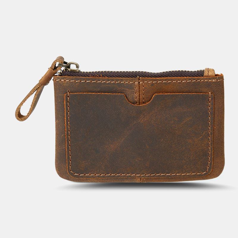 Menn Ekte Skinn Retro Mini Mynt Lommebok Kort Glidelås Lommebok Clutch Lommebøker Kort Etui