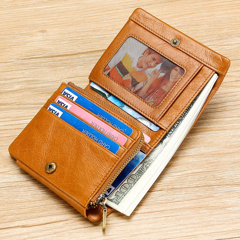 Menn Ekte Skinn Retro Trifold Multi Card Slot Fritids Kortholder Lommebok