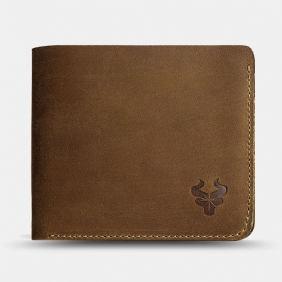 Menn Ekte Skinn Super Light Bifold Open Retro Kort Anti-theft Kuskinn Kortholder Mynt Lommebok