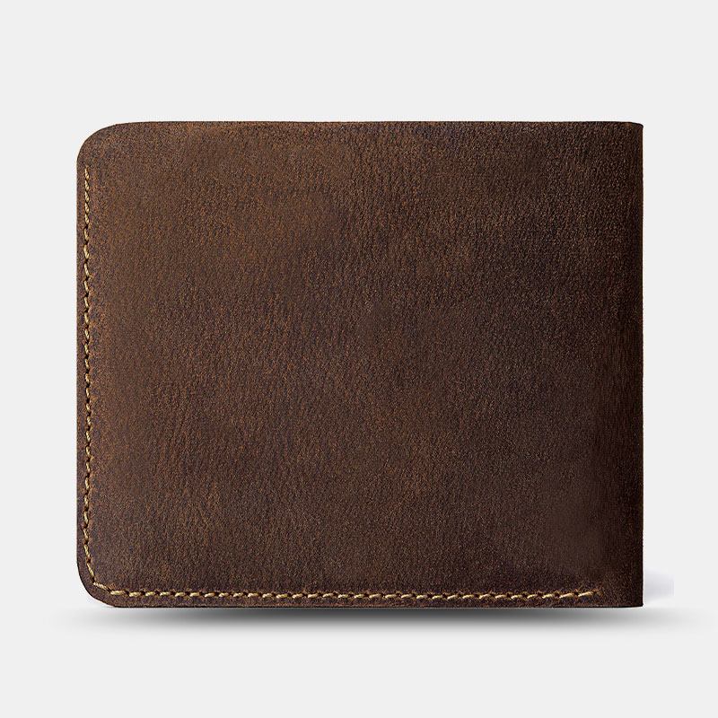 Menn Ekte Skinn Super Light Bifold Open Retro Kort Anti-theft Kuskinn Kortholder Mynt Lommebok