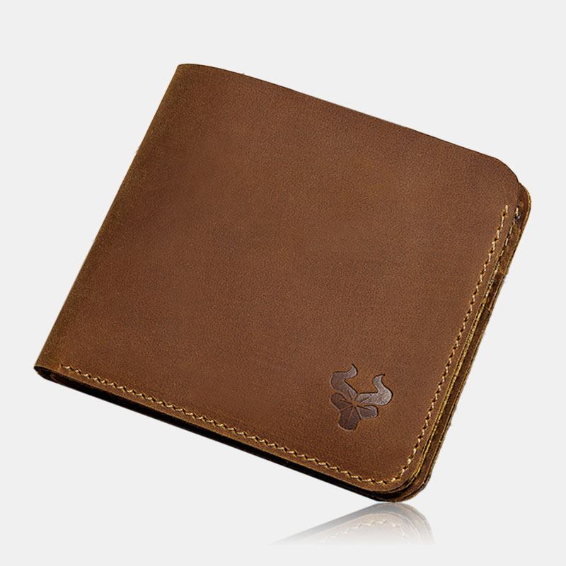 Menn Ekte Skinn Super Light Bifold Open Retro Kort Anti-theft Kuskinn Kortholder Mynt Lommebok