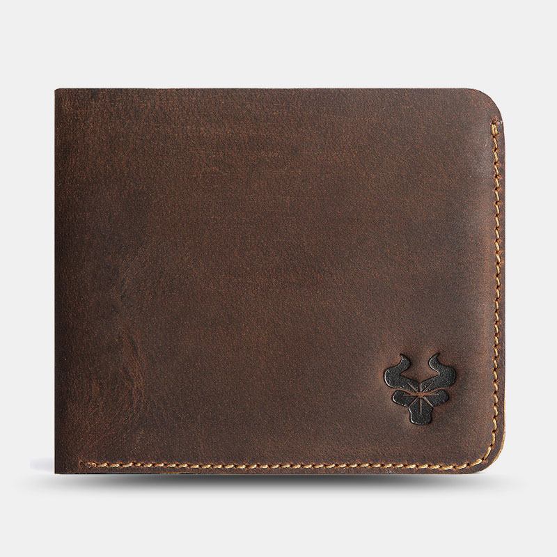 Menn Ekte Skinn Super Light Bifold Open Retro Kort Anti-theft Kuskinn Kortholder Mynt Lommebok