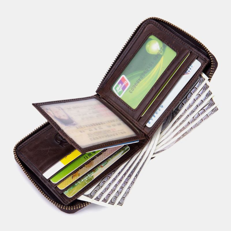 Menn Ekte Skinn Tykk Lommebok Multi-card Card Holder Glidelås Lommebok