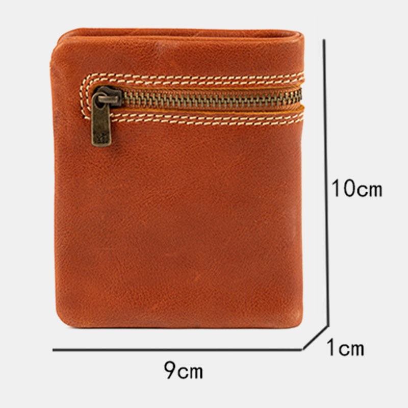 Menn Ekte Skinn Ultra-tynn Kort Lommebok Retro Bifold Mini Card Case Money Clip