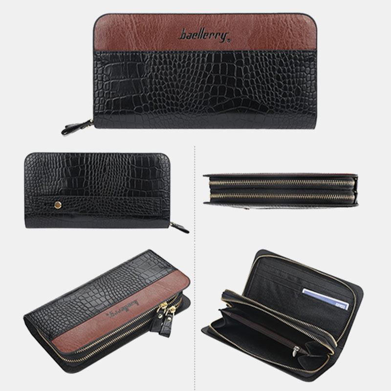 Menn Faux Leather Lang Glidelås Telefon Veske Lommebok Clutches Veske For Business