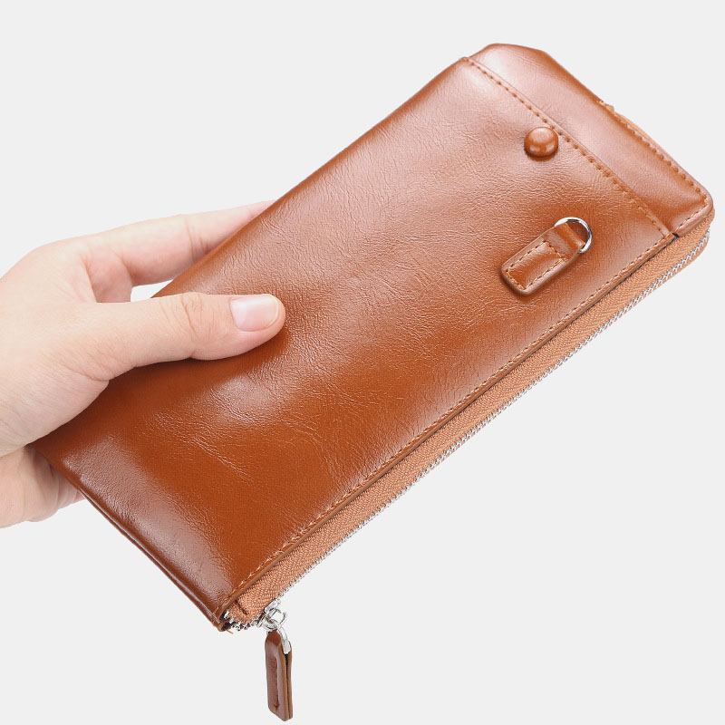 Menn Faux Leather Long Phone Veske Glidelås Lommebok Kortholder Clutches Bag