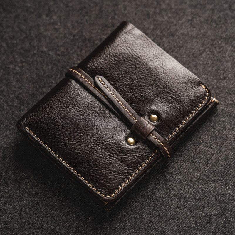 Menn Førstelags Kuskinn Multi-card Slot Card Case Retro Bifold Kort Myk Lær Mynt Lommebok