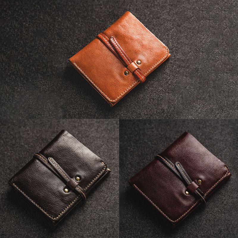 Menn Førstelags Kuskinn Multi-card Slot Card Case Retro Bifold Kort Myk Lær Mynt Lommebok