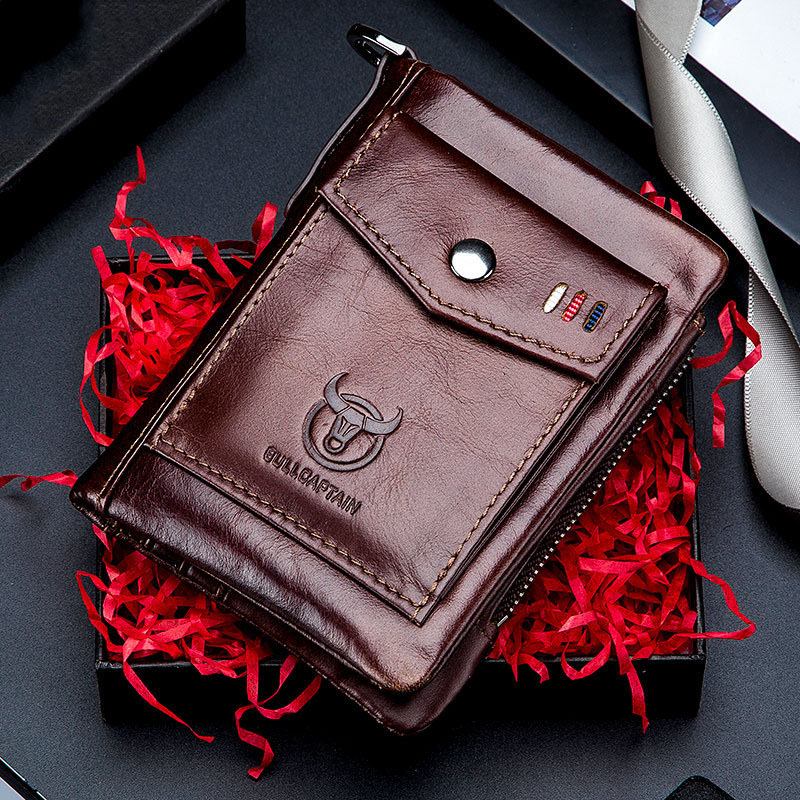 Menn Genuine Leather Business Retro Solid Color Multi-slot Leather Card Holder Lommebok