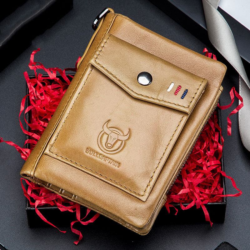 Menn Genuine Leather Business Retro Solid Color Multi-slot Leather Card Holder Lommebok