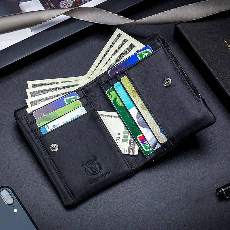 Menn Genuine Leather Business Retro Solid Color Multi-slot Leather Card Holder Lommebok