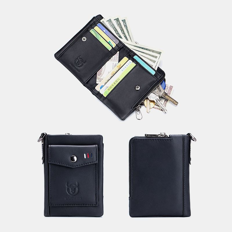 Menn Genuine Leather Business Retro Solid Color Multi-slot Leather Card Holder Lommebok