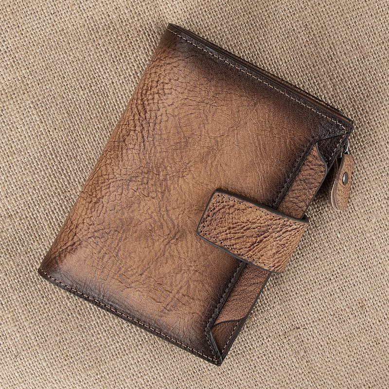 Menn Hand Rubbed Farge Bifold Kuskinn Lommebok Retro Kort Multi-card Slot Card Case Mynt Veske