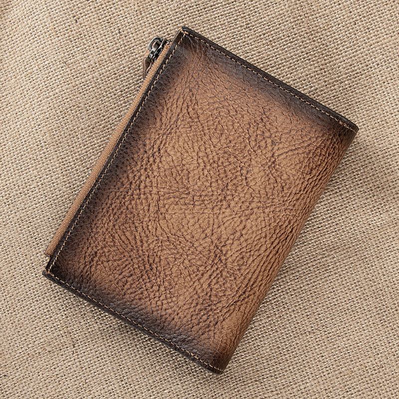 Menn Hand Rubbed Farge Bifold Kuskinn Lommebok Retro Kort Multi-card Slot Card Case Mynt Veske