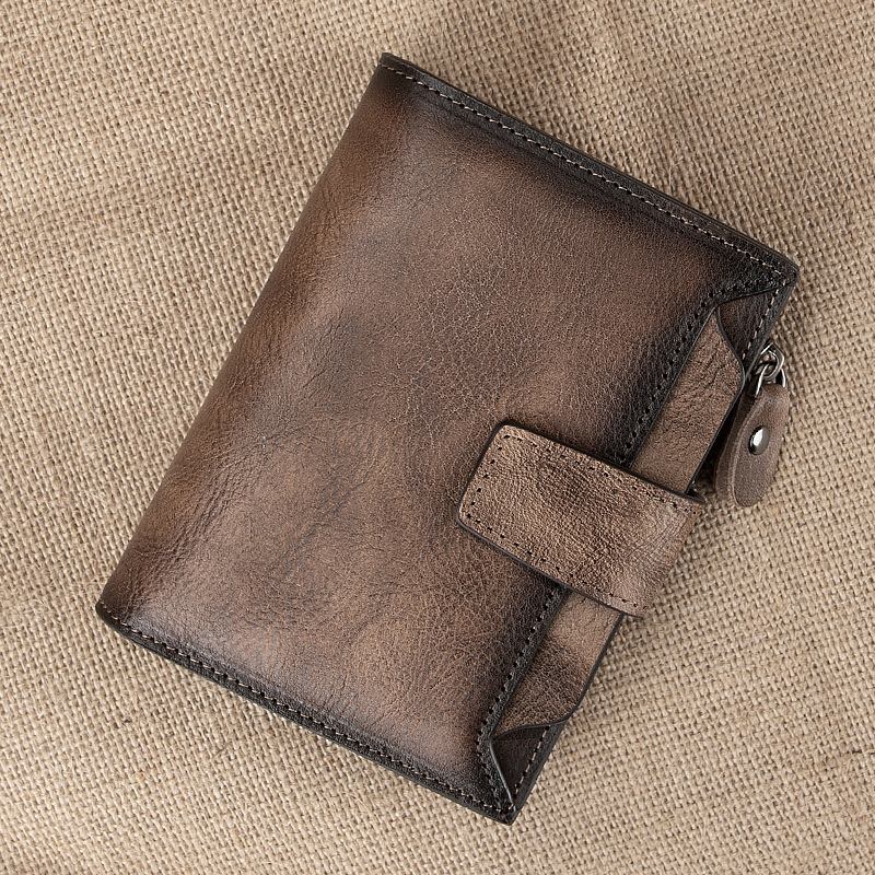 Menn Hand Rubbed Farge Bifold Kuskinn Lommebok Retro Kort Multi-card Slot Card Case Mynt Veske