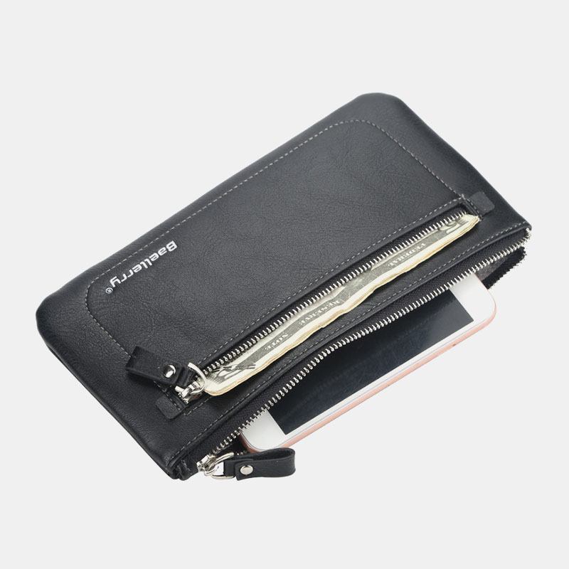 Menn Kunstskinn Business Multifunksjon Multi-slot 6.3 Tommers Telefonveske Lang Lommebok Clutch Lommebok