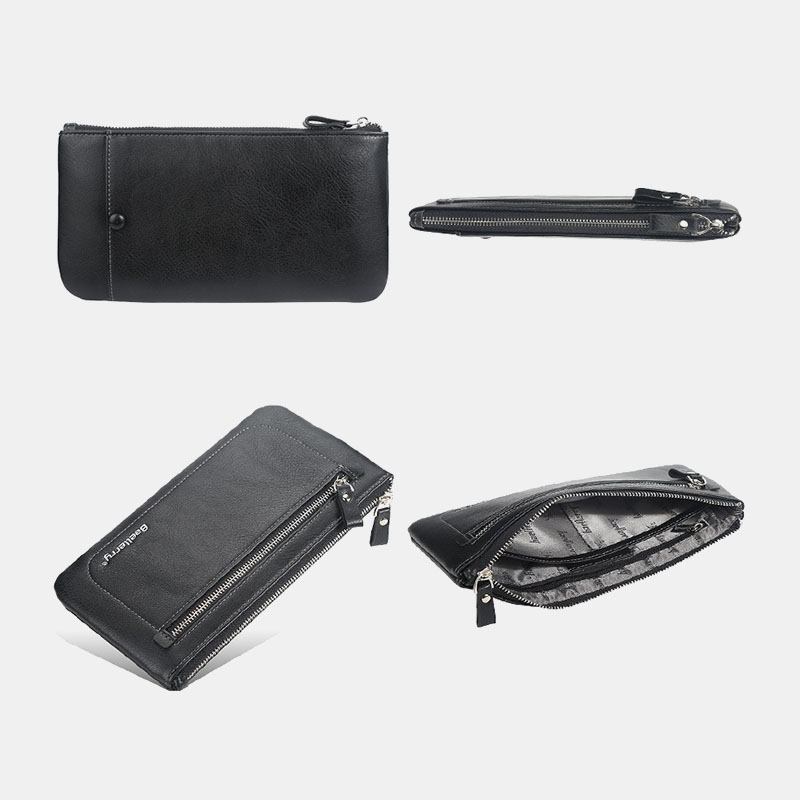 Menn Kunstskinn Business Multifunksjon Multi-slot 6.3 Tommers Telefonveske Lang Lommebok Clutch Lommebok