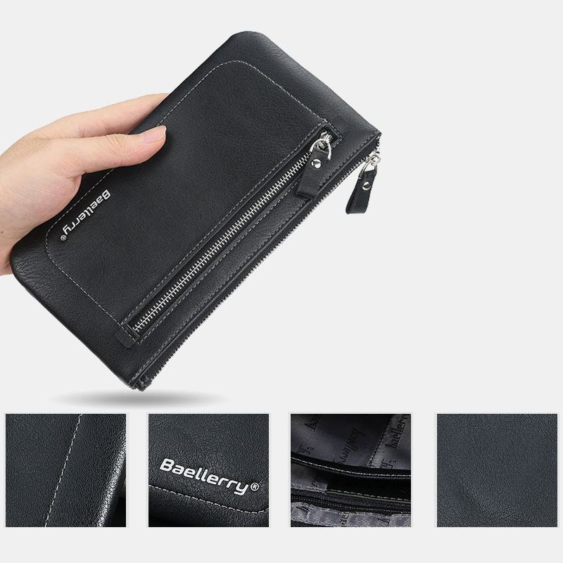 Menn Kunstskinn Business Multifunksjon Multi-slot 6.3 Tommers Telefonveske Lang Lommebok Clutch Lommebok