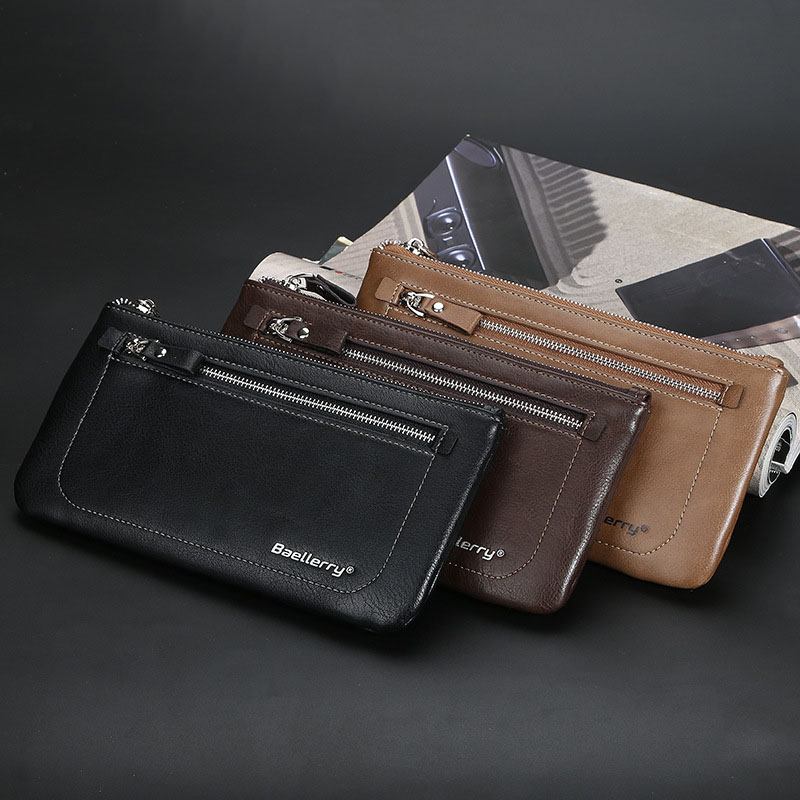 Menn Kunstskinn Business Multifunksjon Multi-slot 6.3 Tommers Telefonveske Lang Lommebok Clutch Lommebok