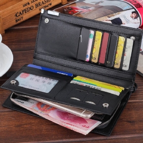 Menn Kunstskinn Lang Enkel Glidelås Lommebok Multi-card Holder Glidelås Telefon Bag