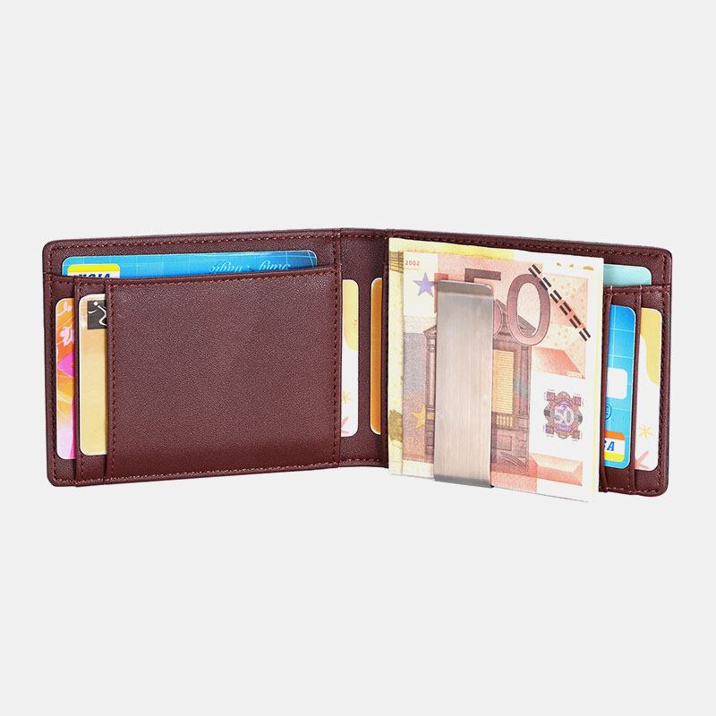 Menn Kunstskinn Retro Business Anti-theft Multi-slot Kortholder Lommebok Pengeklips