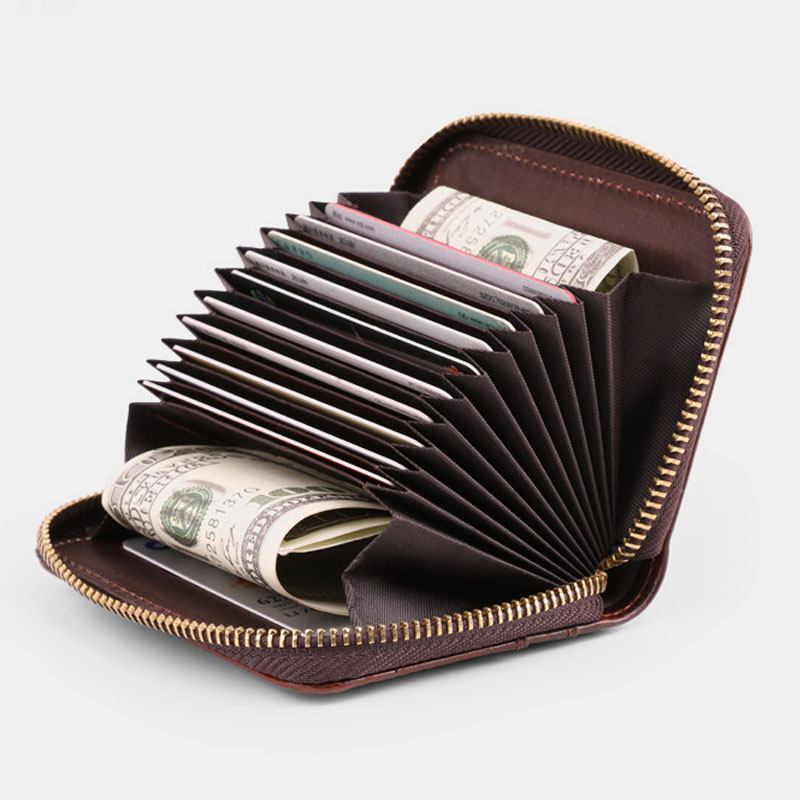 Menn Kuskinn Orgel Lommebok Anti-magnetisk Multi-card Slot Kortholder Money Clip Card Case