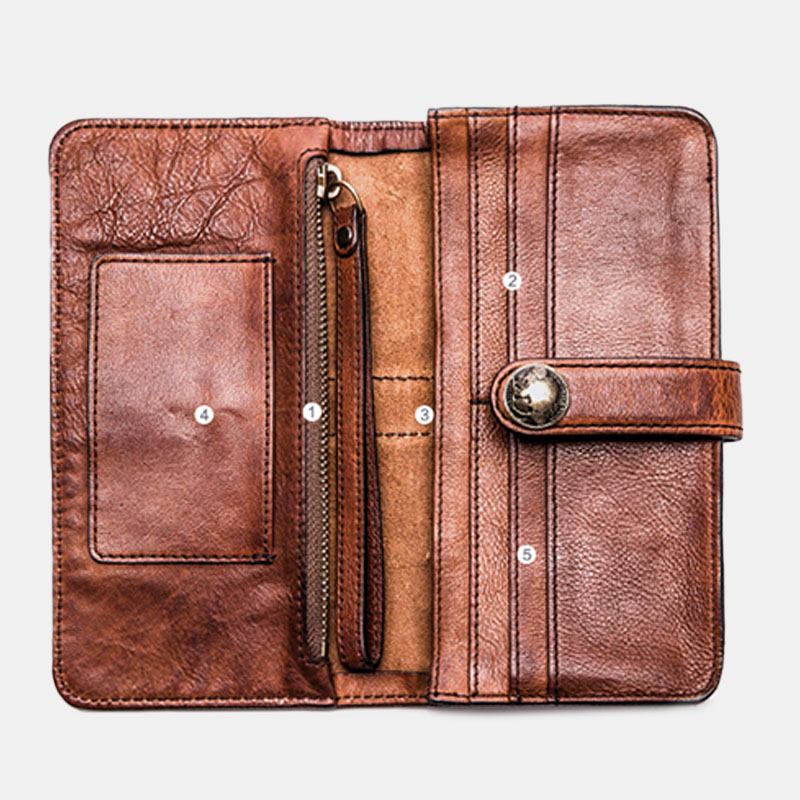 Menn Lang Bifold Multi-card Slot Kortholder Vintage Pu-skinn 6.5 Tommers Telefonveske Pengeklips Lommebok