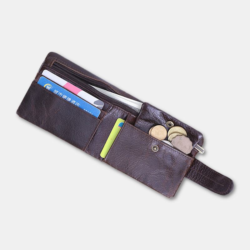 Menn Oljevoks Skinn Kort Sammenleggbar Lommebok Retro Mote Tynn Bifold Clutch Lommebok Myntpung Kortholder Pengeklemme