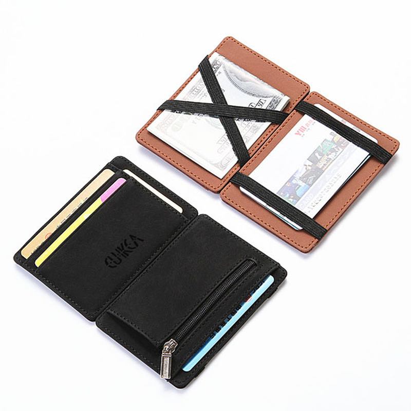 Menn Pu Leather Money Clip Tynn Bifold Lommebok Kredittkortholder