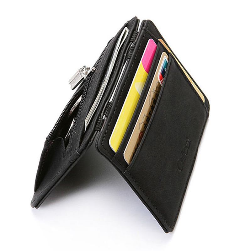 Menn Pu Leather Money Clip Tynn Bifold Lommebok Kredittkortholder