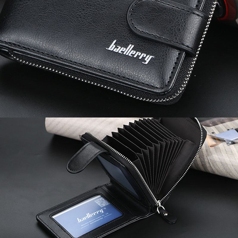 Menn Pu Leather Organ Design Multi-card Slot Retro Money Clip Card Holder Lommebok