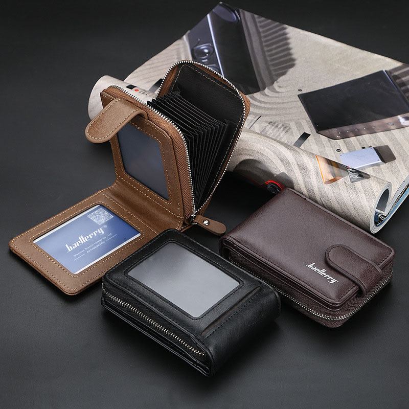 Menn Pu Leather Organ Design Multi-card Slot Retro Money Clip Card Holder Lommebok