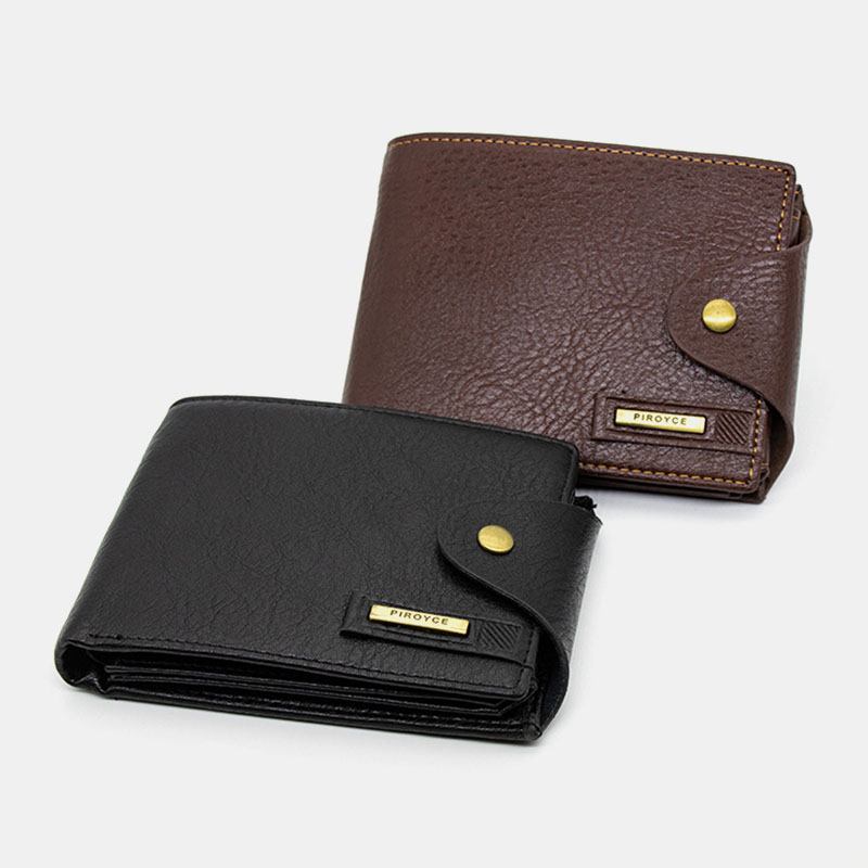 Menn Pu Leather Trifold Hasp Stor Kapasitet Retro Fritids Kortholder Mynt Lommebok