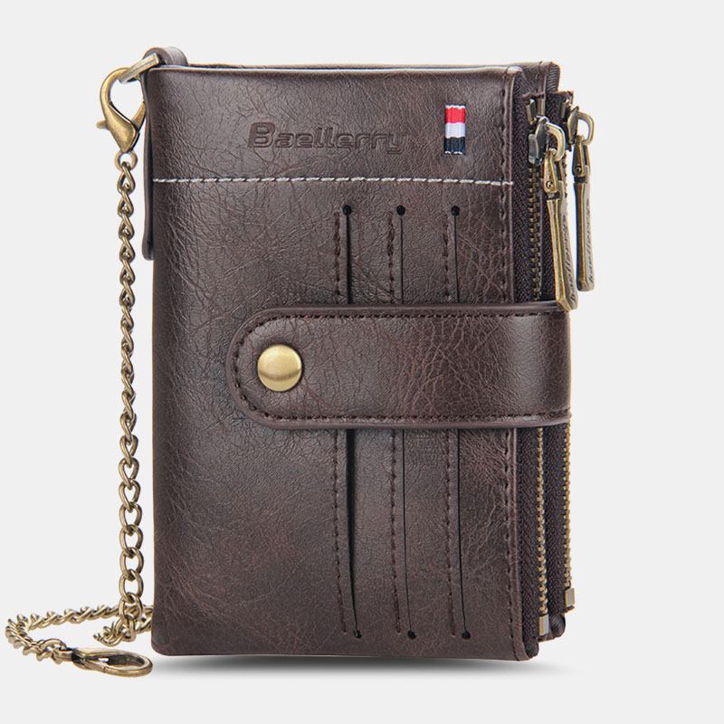 Menn Pu-skinn Kort Bifold Dobbel Glidelås Multi-card Slot Kortholder Retro Myntpung Pengeklips Lommebok